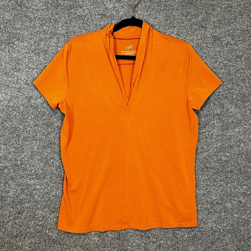 J. Jill Orange Short Sleeve V-Neck Tank Top